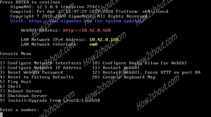 Install or upgrade NAs4free or XigmaMAS server-min