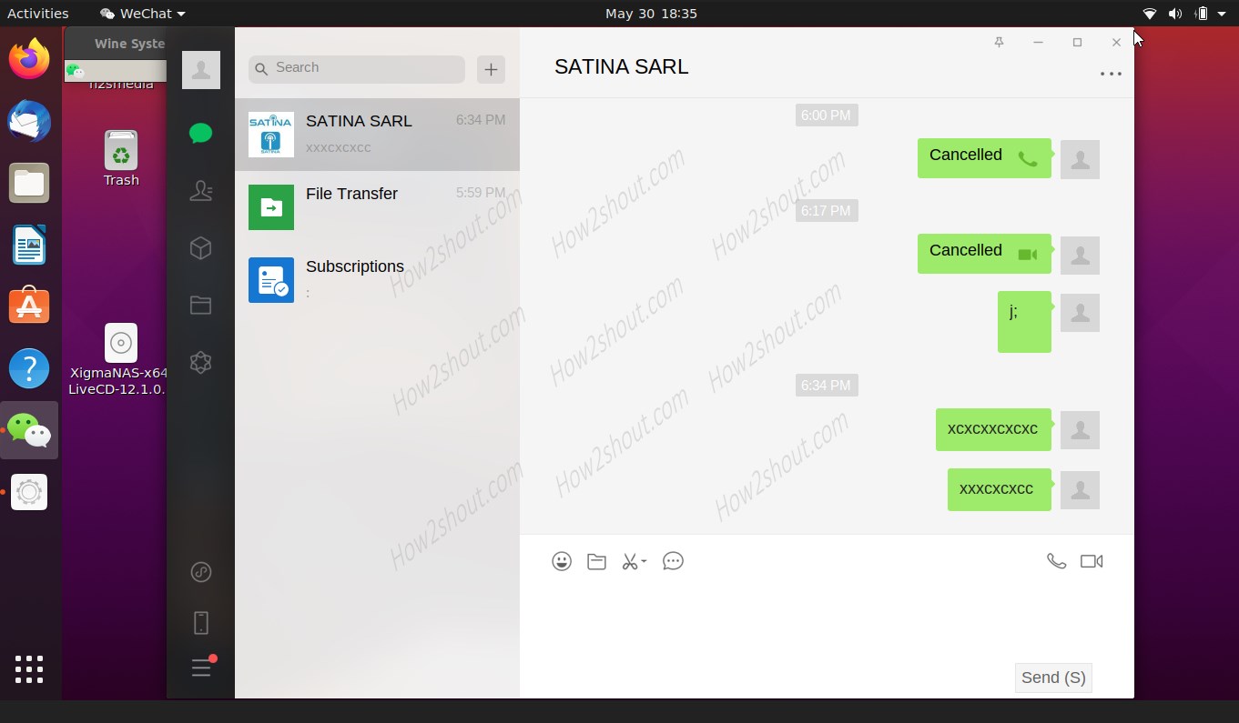 Interface of WeChat on ubuntu