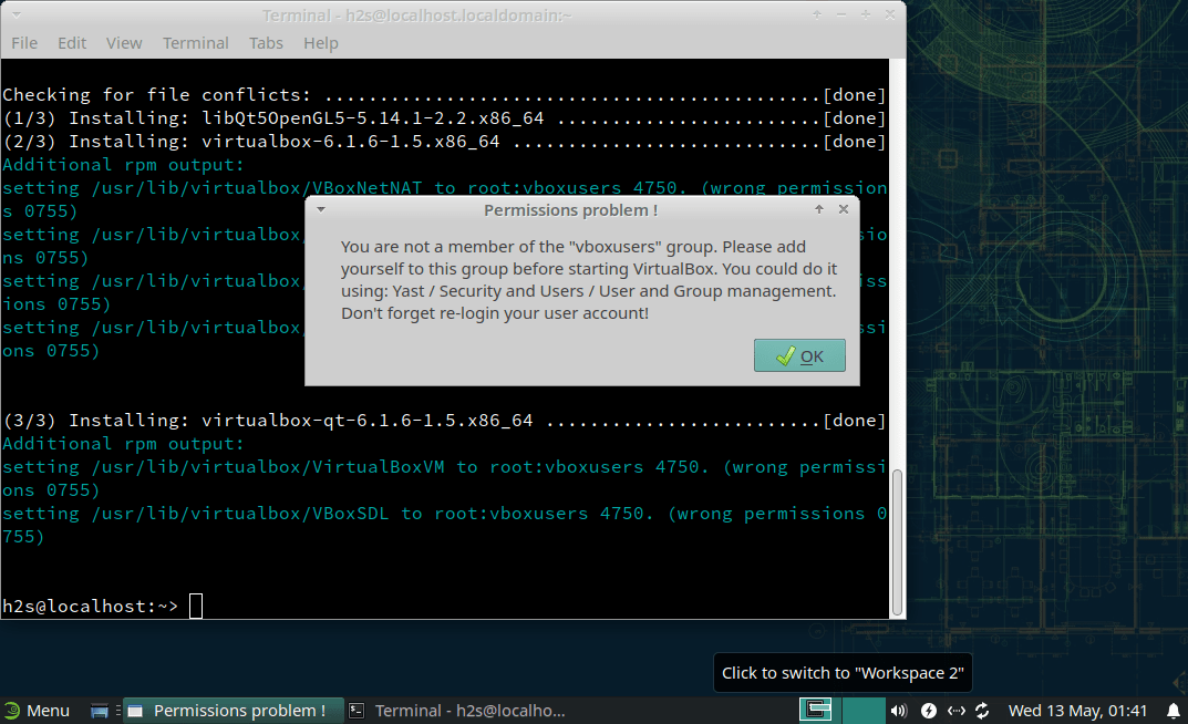 VirtualBox Vboxusers error OpenSUSE-min