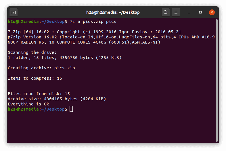 Use the command line to compress files using p7zip