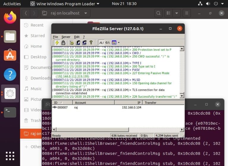 FileZilla server ubuntu Connection established