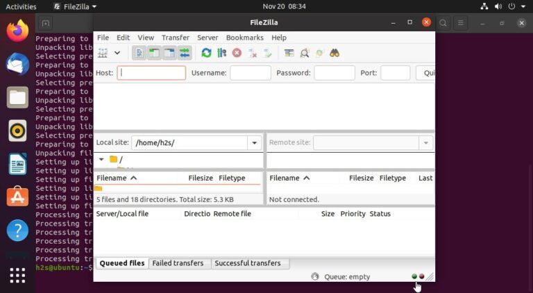 FileZilla installation on Ubuntu 20.04 LTS server