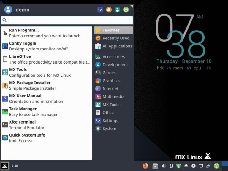 MX Linux horizontal bottom taskbar min