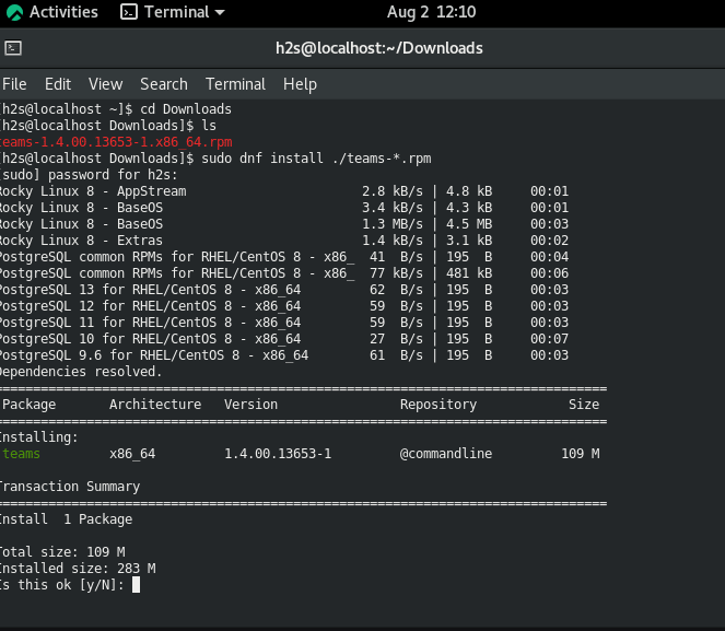 sudo dnf install teams rpm rocky linux 8