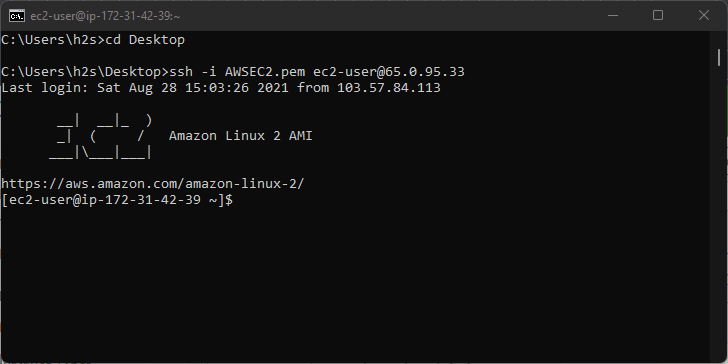 use command prompt to connect ec2 aws over ssh