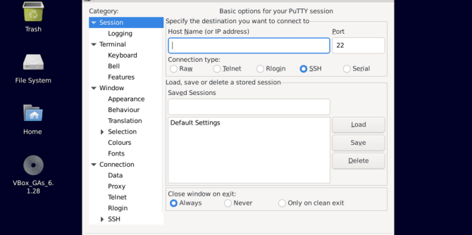 putty GUI installed Debian 11 bullseye