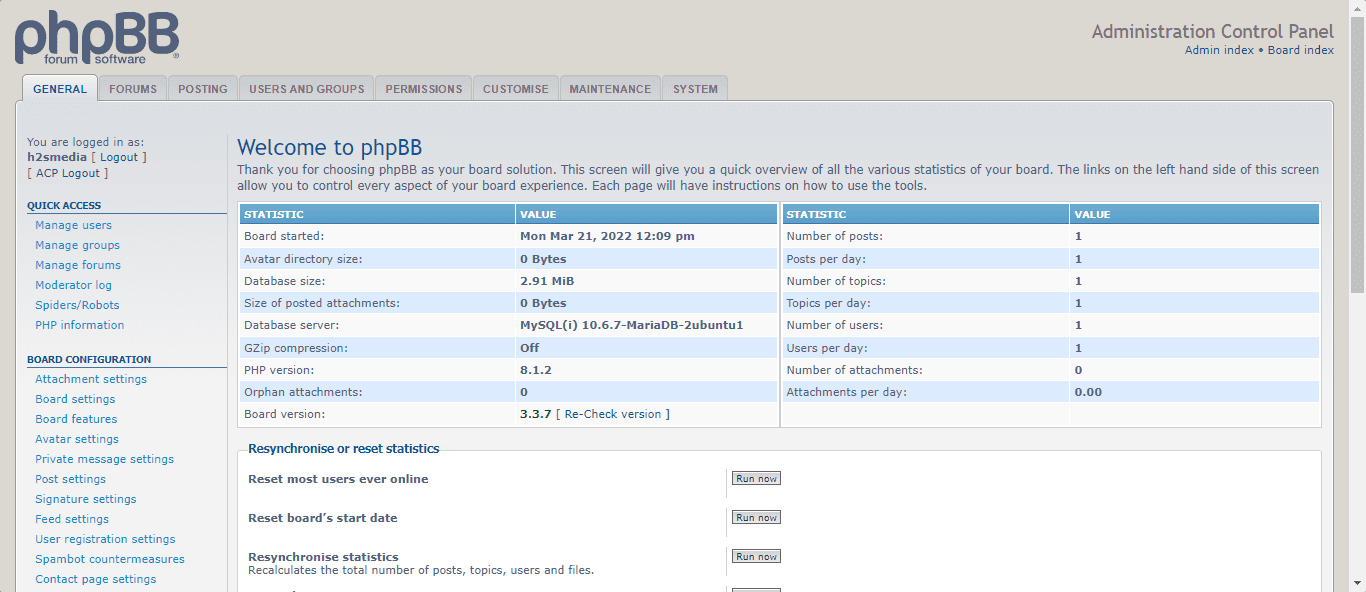 Access phpBB Administration Control Panel