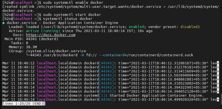 start and enable docker service