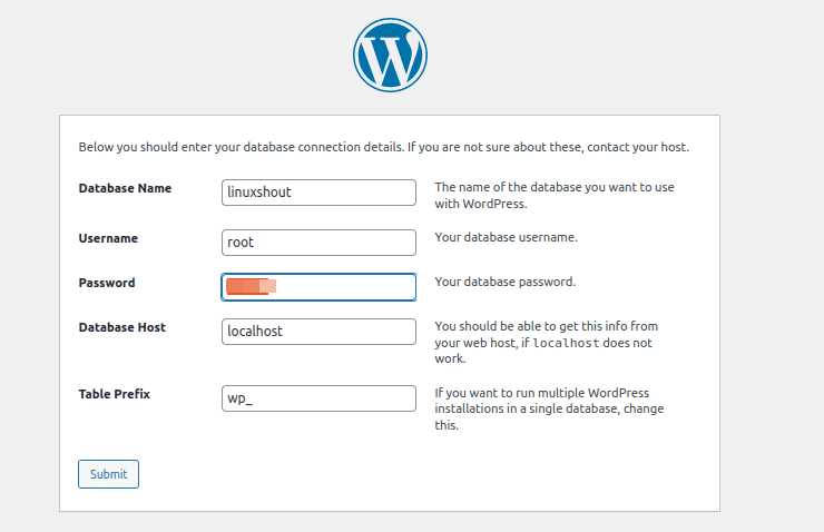 Enter Database Details