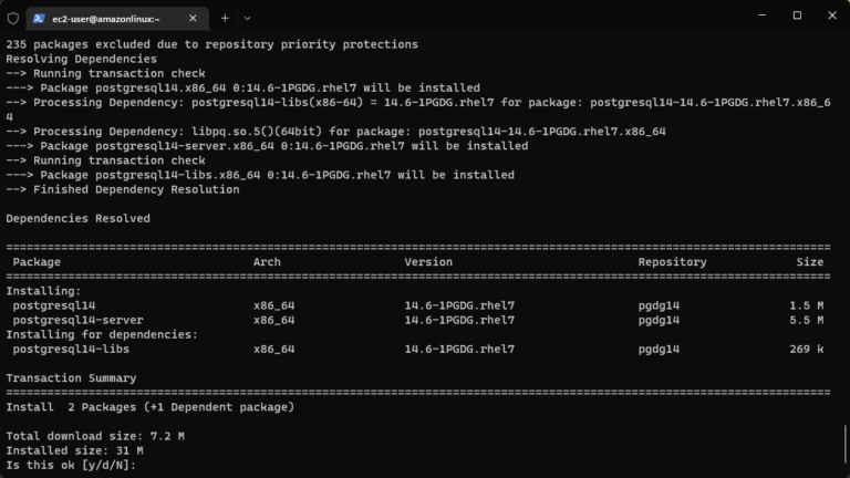 Installing Postgresql 14 on Amazon Linux 2