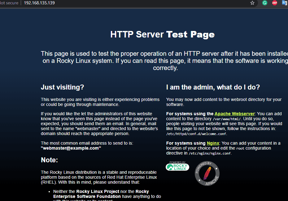 Default Apache Web server page Almalinux