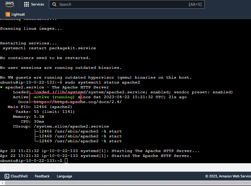 Check Apache2 Service status on Ubuntu Ec2