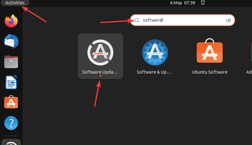 Open Ubuntu 22.04 Software updater