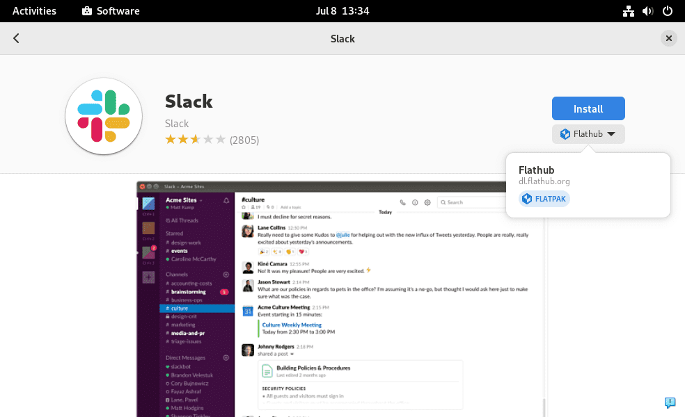 Slack Flatpak install Debian 12