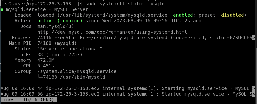 MySQL Service status