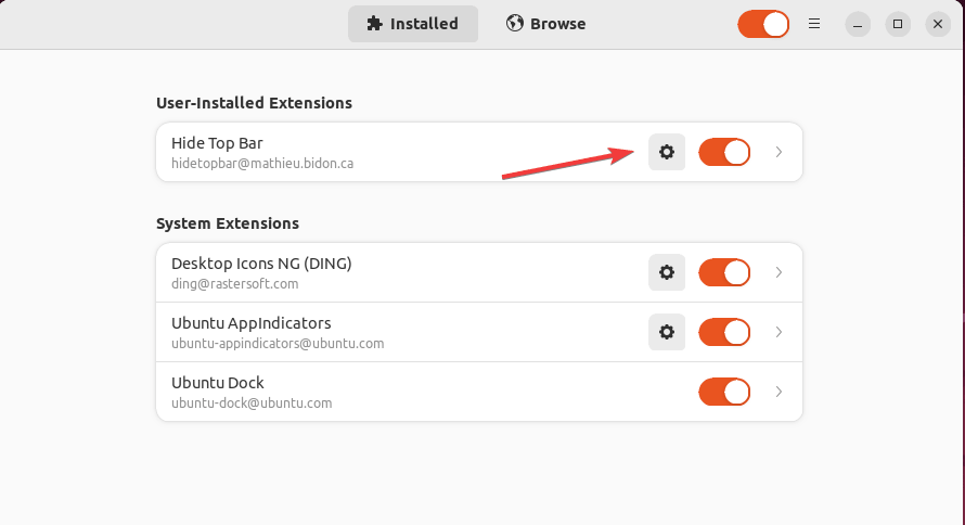 Hide TOp bar in Ubuntu settings