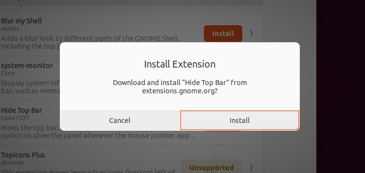 Install Gnome extension