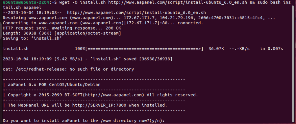 在 Ubuntu 上下载 AaPanel