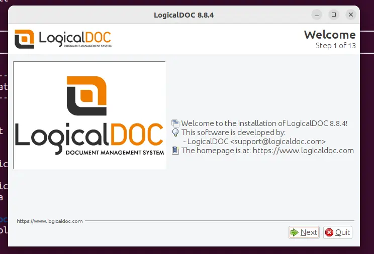 GUI installation wizard of LogicalDoc