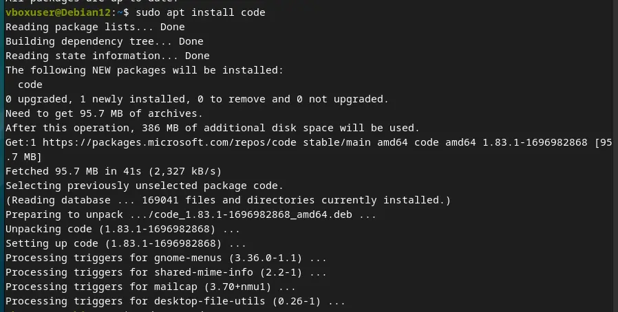 command to install VScode on linux