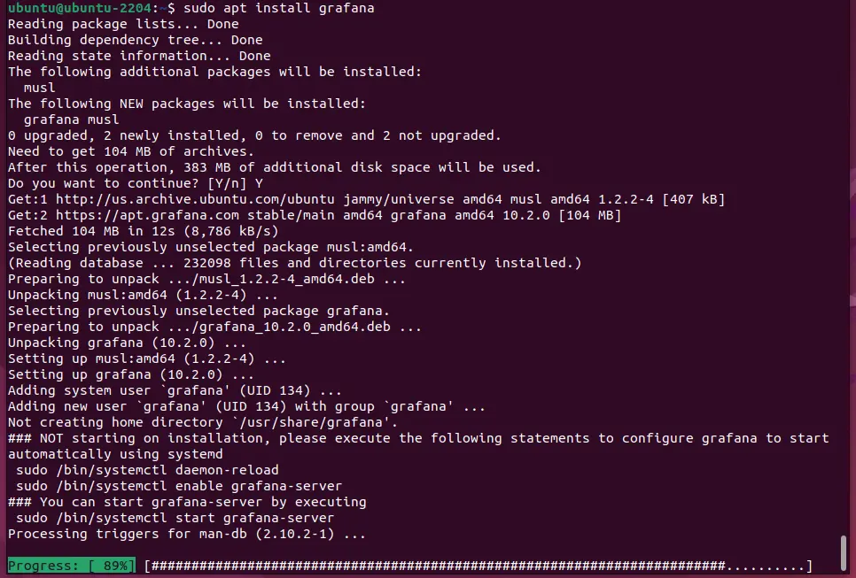 command to install Grafana on Ubuntu 22.04