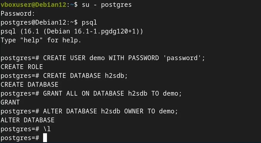 create a new postgre Database