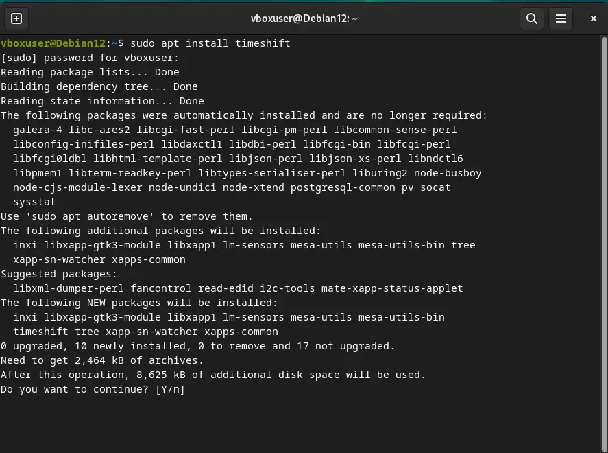 install Timeshift in Debian 12 or 11