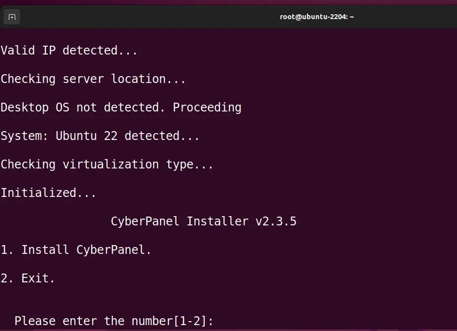 Start CYberPanel Ubuntu 22.04 Installation