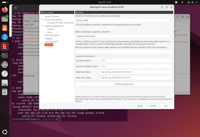 Installing FileZilla Server on Ubuntu 24.04 Linux