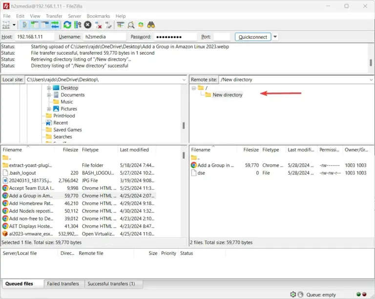 VSFTPD FTP server installed on Ubuntu 24.04 Noble LTS