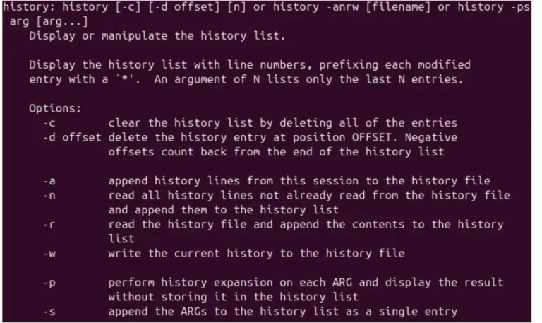 Get Linux History command help options