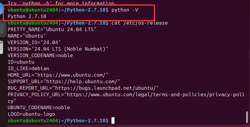 Installing and Checking Python 2.7 version on Ubuntu 24.04
