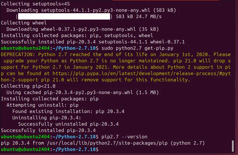 PIP 2.7 installation Ubuntu 24.04