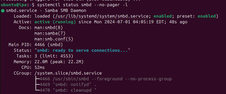 Check Samba Server Service status on Ubuntu 24.04