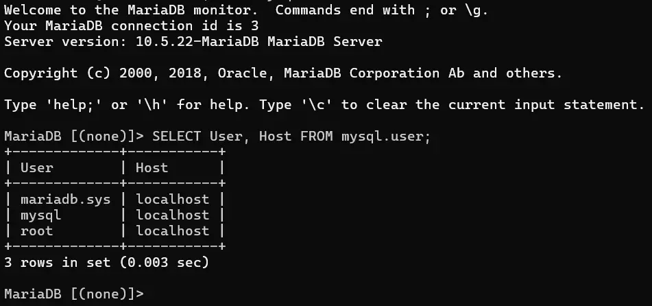 Show All USERS in MYSQL Database server command