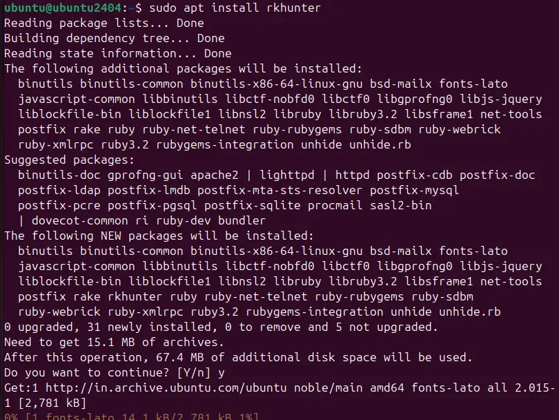 command to install Rootkit hunter on Ubuntu