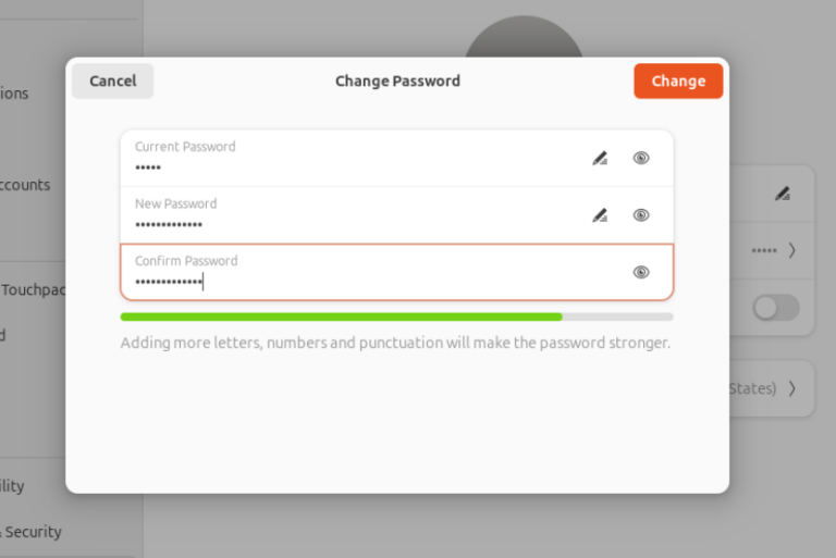 graphical user interface to change ubuntu user password