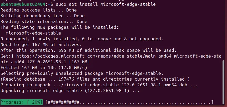 APT comamnd Installing Microsoft Edge