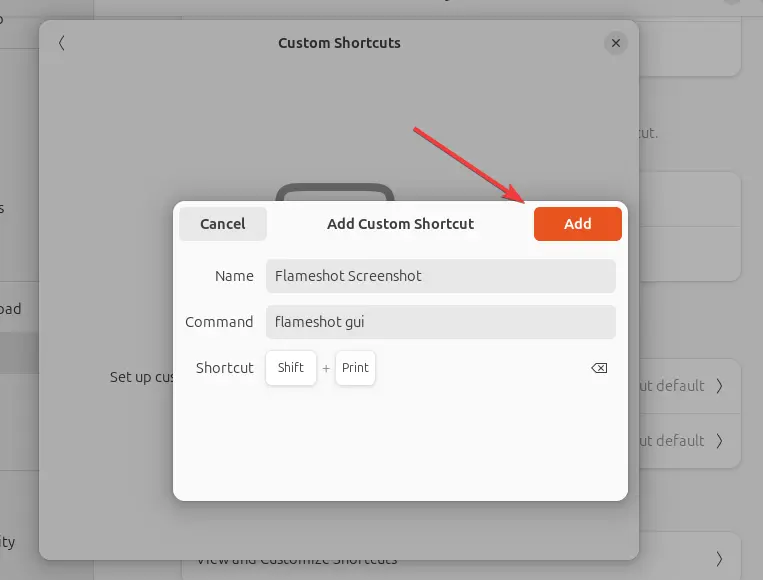 Add Flameshot shortcut ubuntu