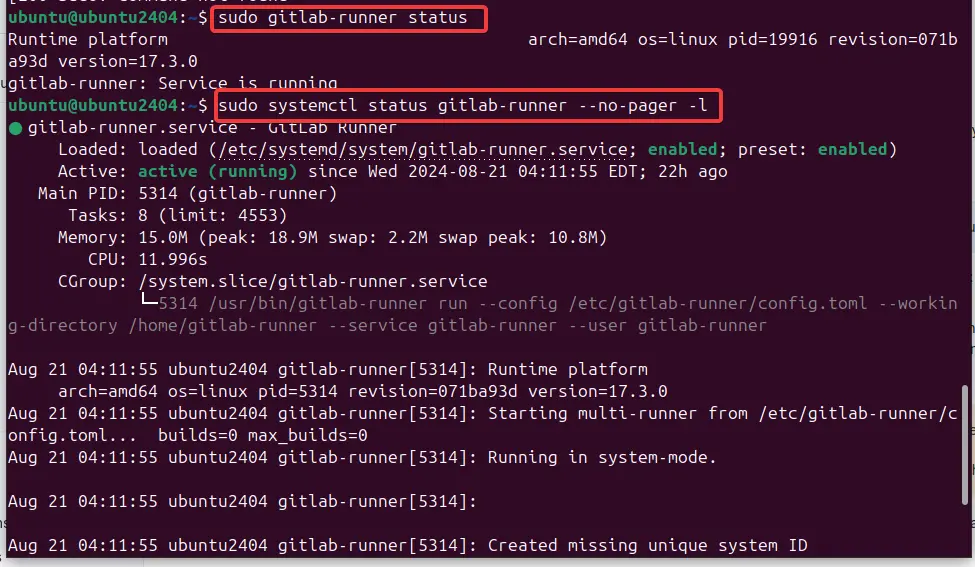 Check Gitlab runner status on Linux