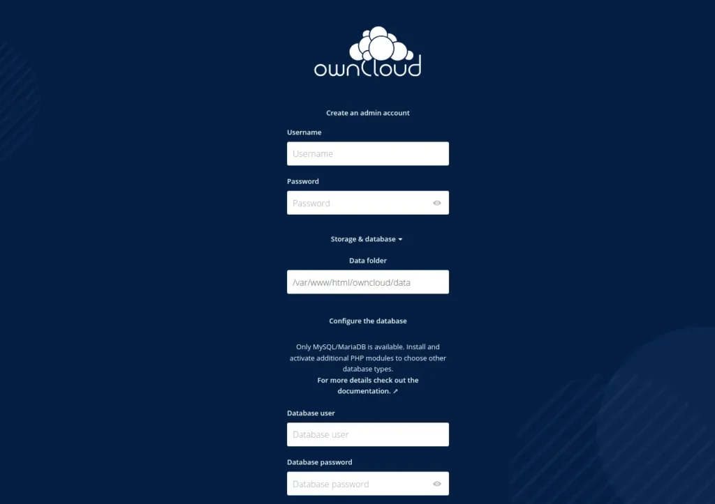 Create an Admin Account on OwnCloud