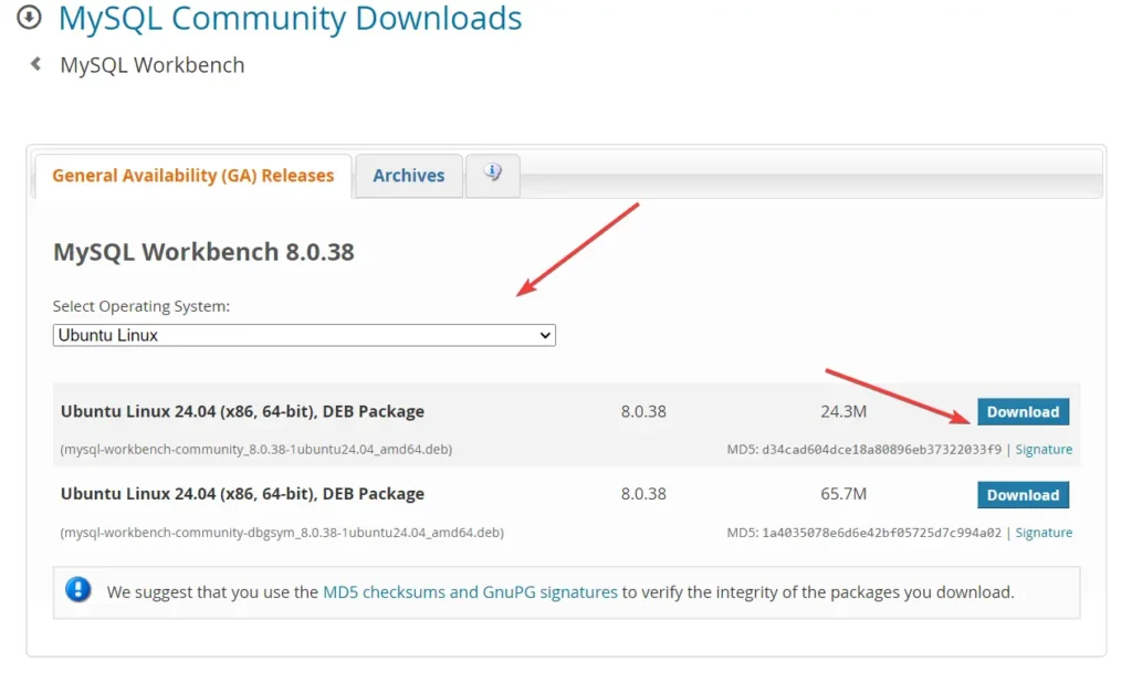 Download MySQL Workbench for Ubuntu 24.04
