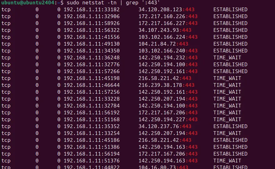 Filtering Specific Connections using netstart and port