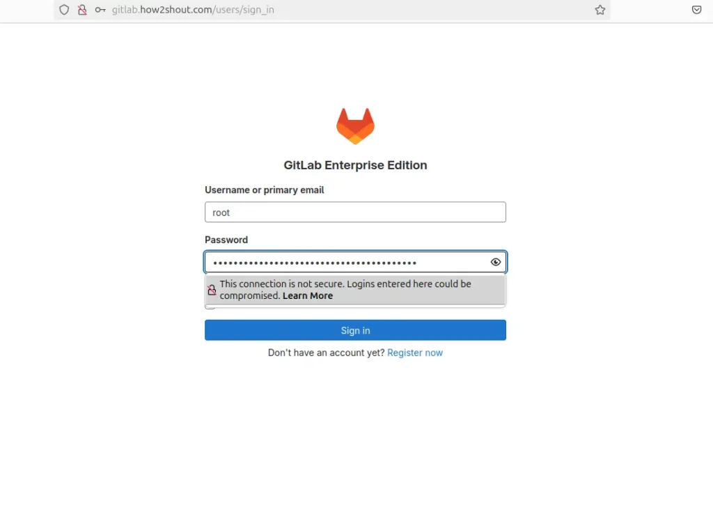 Gitlab Login screen