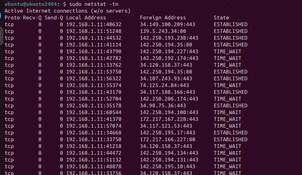 Netstat list connections with program name