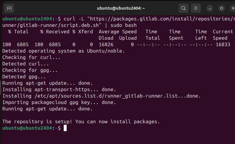 Runner Ubuntu repository command