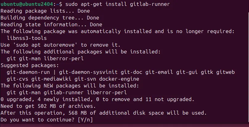 gitlab runner Ubuntu installation command